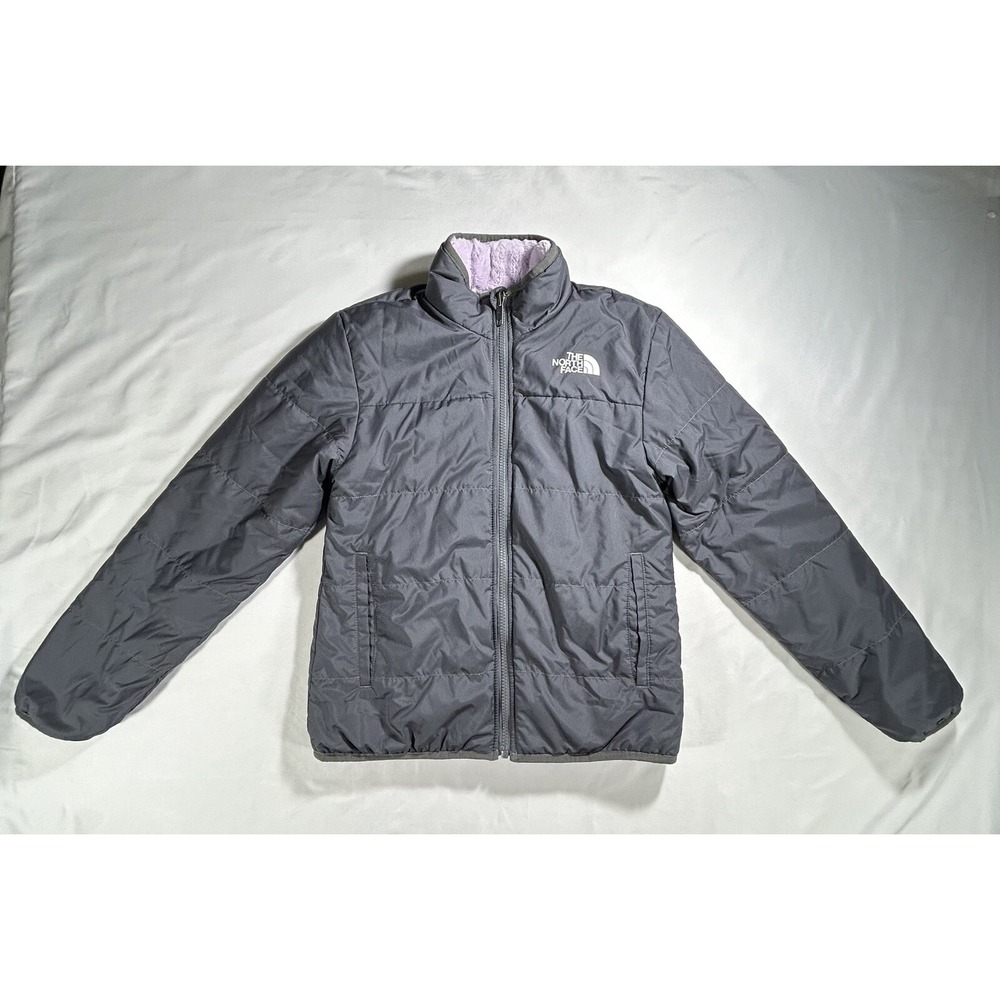 The North Face‎ Reversible Gray/Faux Fur Lavender Jacket girls Large 12